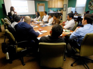 Image: Legal services organization staff person leading a training at a Justice Bus clinic last year. 