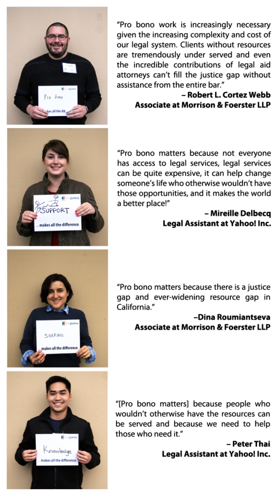 Image: Morrison & Foerster LLP and Yahoo! Inc. attorneys' quotes on why pro bono matters to them.